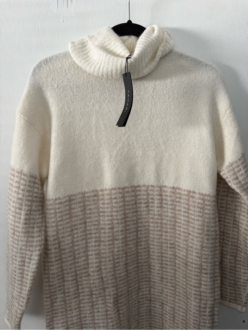 Women Cream Two-Tone Turtleneck Sweater dress